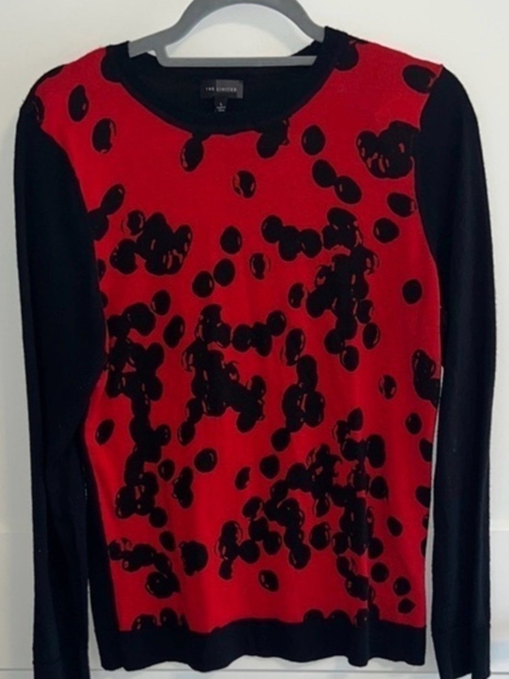 The Limited Red and Black Abstract Crew Neck Sweater